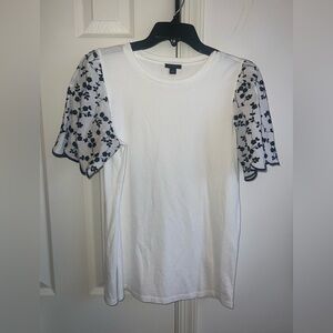 White Top with Floral Sleeves Ann Taylor M